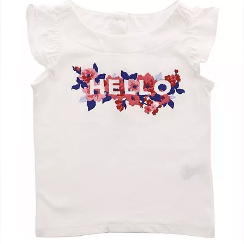 Janie And Jack Hello White Cotton Floral Graphic Tee T-Shirt Top Size 10